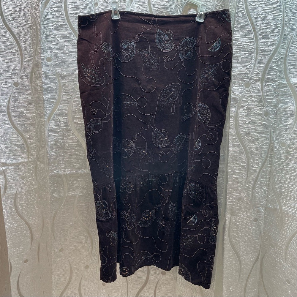 Complice Corduroy Embroidered Midi Skirt Brown Size‎ 16 Boho Festival